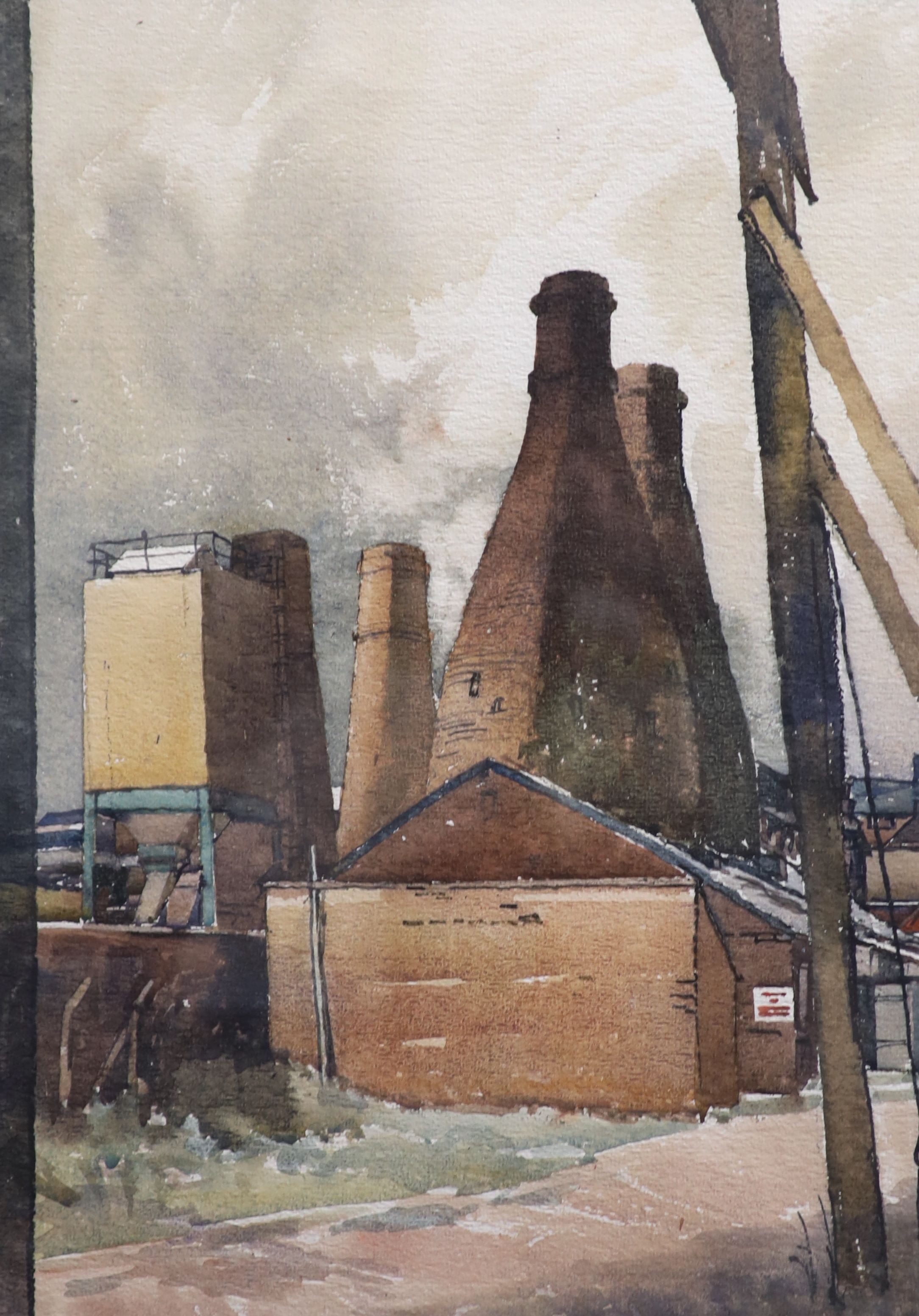 Reginald George Haggar (1905-1988), The Falcon Pottery, Stoke, watercolour, 54 x 38cm